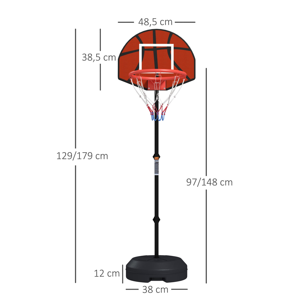 Support panier de basket-ball 2 en 1 avec hauteur réglable 129-179 cm et jeu de 6 fléchettes magnétique
