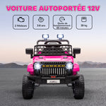 Voiture électrique enfant 4x4 télécommande 2,4Ghz, 2 moteurs 12 V, vitesse réglable, musique, klaxon, lumières LED, noir