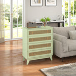 Commode 4 tiroirs meuble de rangement cannage en rotin aspect bois clair 80 x 35 x 95 cm vert