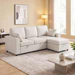 Canapé d'Angle Convertible en Chenille, Canapé-Lit 3 Places Modulaire 225 cm avec Pouf de Rangement, Beige-1