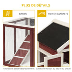 Clapier cage à lapins multi-équipé : niche supérieure avec rampe, plateau excrément, fenêtre + enclos  extérieur sécurisé 2 portes 123,5L x 62,6l x 92,5H cm rouge brique