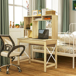 Bureau avec rangement bureau bibliothèque en bois avec étagères et grand plateau pour petits espaces, aspect chêne