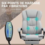 Fauteuil de bureau massant, chaise de bureau avec hauteur réglable, dossier inclinable et télécommande filaire, gris