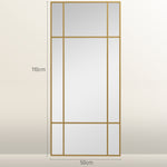 Miroir mural verrière rectangulaire style fenêtre, horizontal ou vertical avec 4 crochets, en métal doré - 110x50 cm