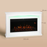 Cheminée électrique 1000W/2000W, fausse cheminée décorative, effet flamme à 5 luminosités réglables, 121x25x77cm, blanc
