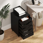 Caisson bureau mobile, meuble rangement bureau sur roulettes, 5 tiroirs, 40 x 40 x 67 cm, noir