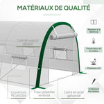 Serre de Jardin Tunnel 18 m² dim. 6L x 3l x 2H m - 8 fenêtres, Porte zippée Enroulable, Acier galvanisé, bâche PE, Blanc