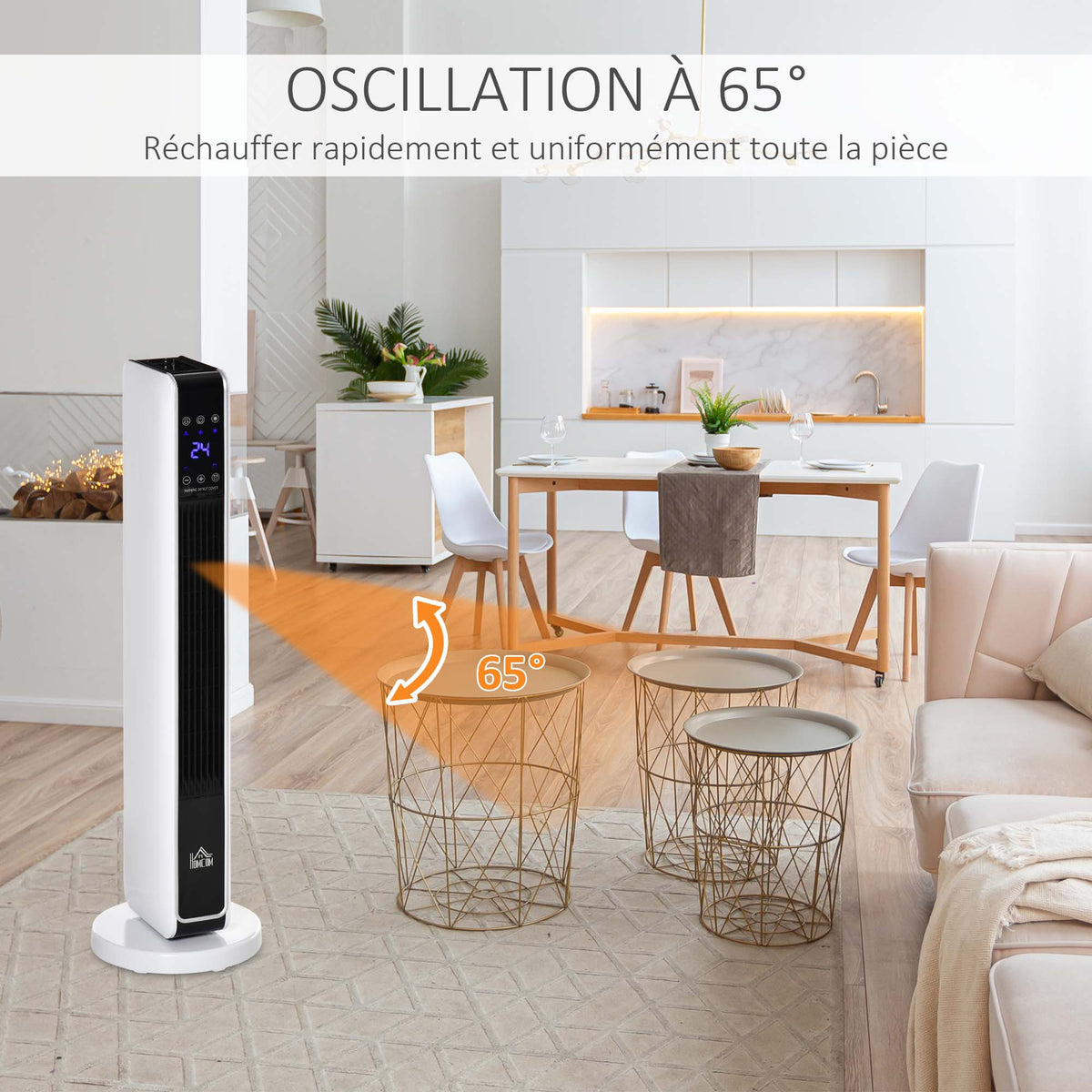 Oscillerende keramische elektrische luchtverhitter 1100/2200 W, PTC, afstandsbediening inbegrepen, timer 8u, 21 x 21 x 73 cm