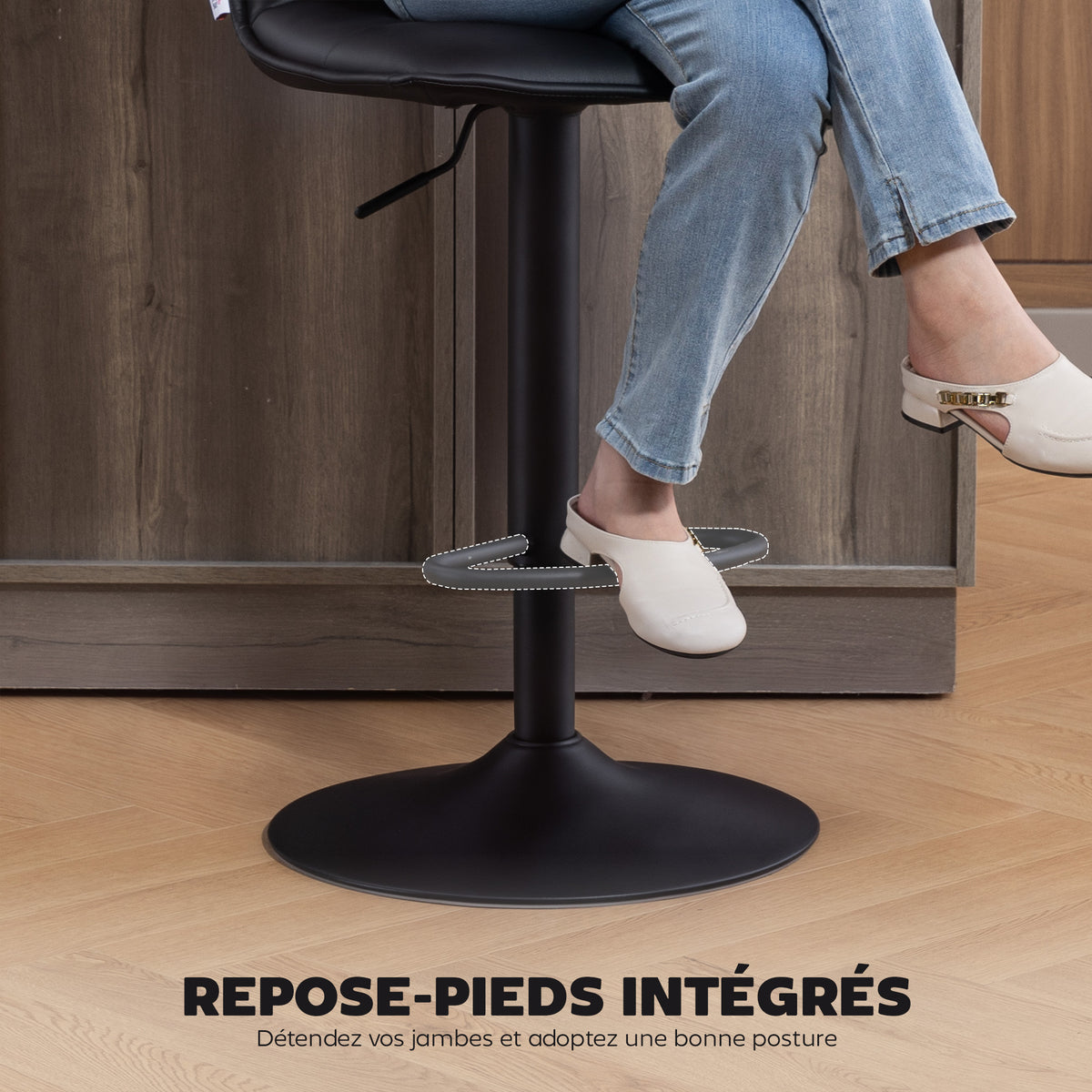 Lot de 2 tabourets de bar, chaises de bar réglable en hauteur avec assise pivotant en PU 44 x 45 x 85-106 cm noir