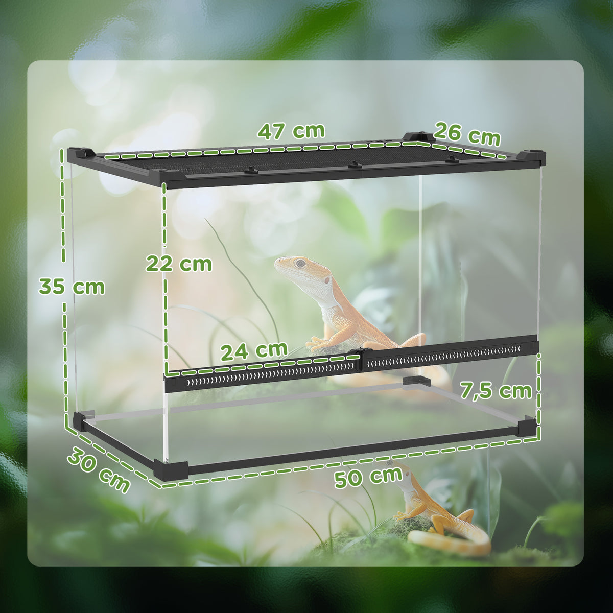 Boîte à reptiles, boîte d'élevage de reptiles, fermeture sécurisée par rotation, ventilation frontale, 50x30x35cm, noir