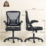 Chaise bureau ergonomique, fauteuil de bureau en maille, accoudoirs relevables, hauteur réglable, 59,5x56x103cm, noir