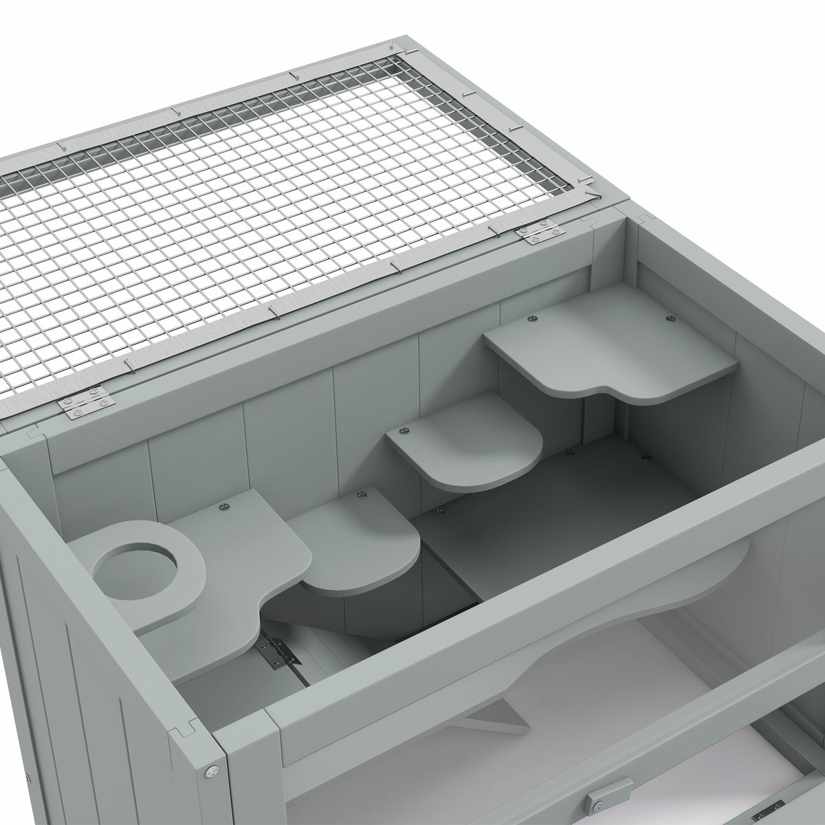 Cage pour hamsters souris petits rongeurs multi-équipements rampe plateformes toit ouvrant grillagé 60 x 35 x 42 cm gris