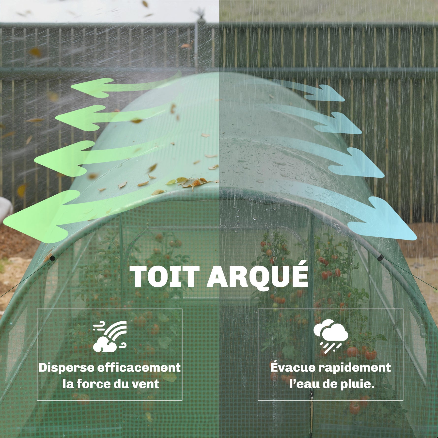 Serre tunnel de jardin 6m², serre de jardin tunnel 200x300x200cm porte et 6 fenêtres, bâche PE 140 g/m² vert