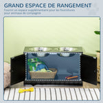 Gamelles chiens surélevées gamelle double chien chat porte-gamelles 60 x 30 x 35,5 cm 2 gamelles 2L acier inox incluses