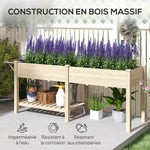 Jardinière sur pieds carré potager de jardin sur pieds 2 bacs tablette étagère inférieure 207 x 59 x 78 cm bois naturel
