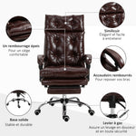 Fauteuil de bureau chaise de bureau ergonomique avec hauteur réglable dossier inclinable repose-pied rétractable marron