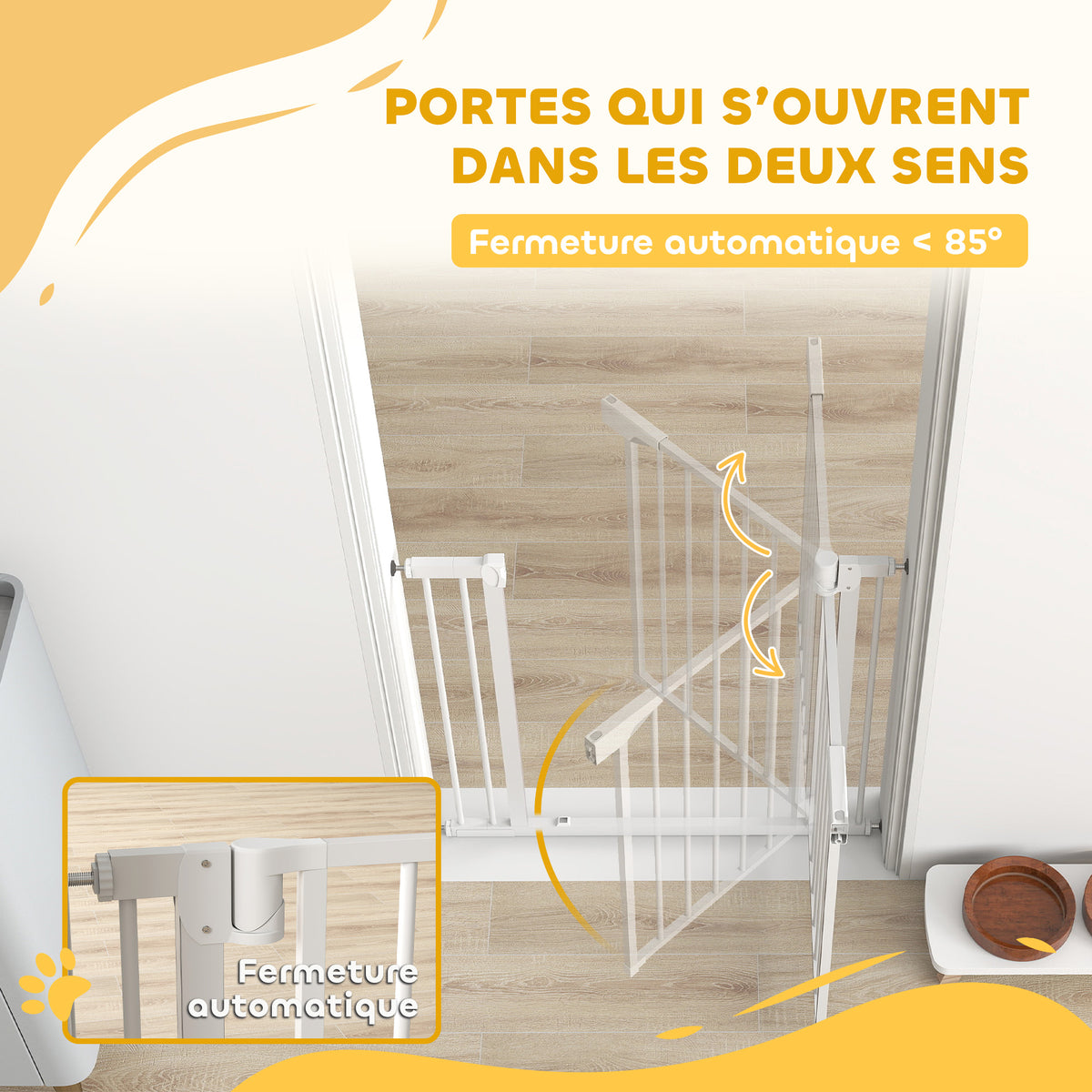 Barrière de Sécurité pour Chiens et Bébés 76 à 88 cm avec Extension, Fixation par Pression sans Perçage, 76 à 88 cm, Blanc