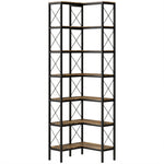 Bibliothèque d'angle à 6 niveaux, meuble de rangement en métal pour salon, chambre, bureau, 60x60x200cm, brun rustique
