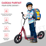 Trottinette enfant patinette pneus 30 cm Hauteur Guidon réglable poignée Frein et béquille Acier pour enfants à partir de 5 ans Rouge