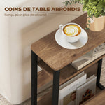 Table d'appoint table de chevet avec étagère à deux niveaux coins arrondis 46l x 18P x 58,5H cm noyer