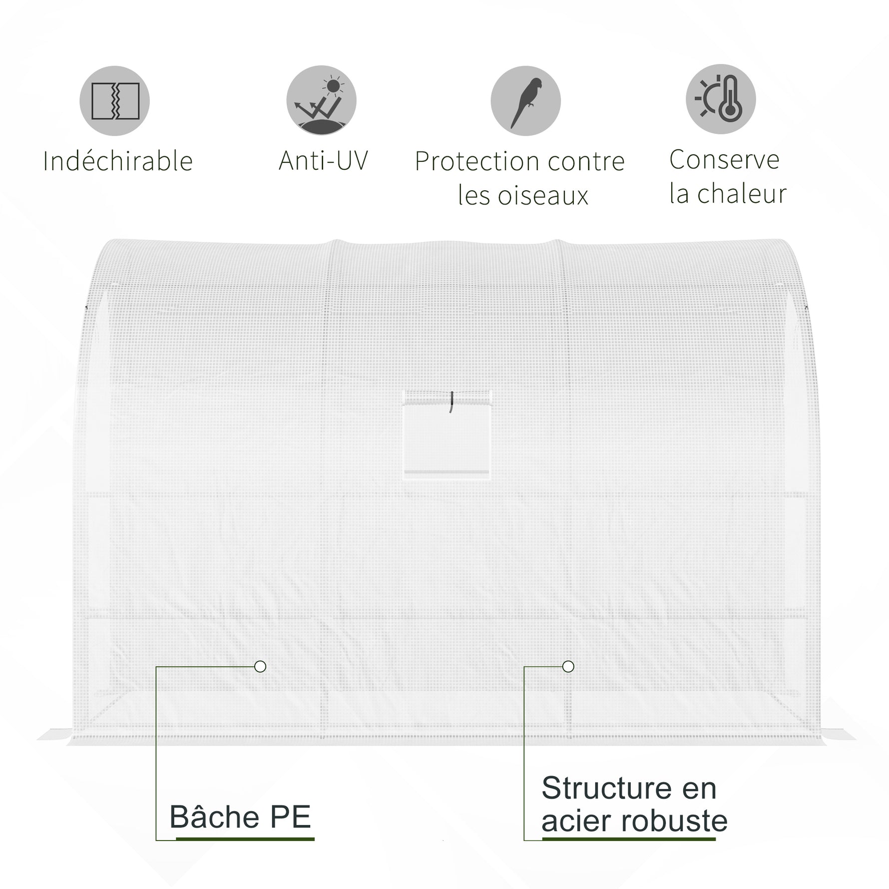 Serre de Jardin adossée avec Étagères 3 Niveaux, Petite Serre de Balcon en Bâche PE 140 g/㎡ 300 x 150 x 213 cm, blanc