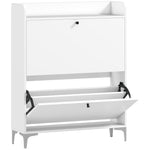 Meuble à chaussures 16 paires, armoire à chaussures avec 2 tiroirs rabattables, étagères réglables, 80x24x101cm, blanc
