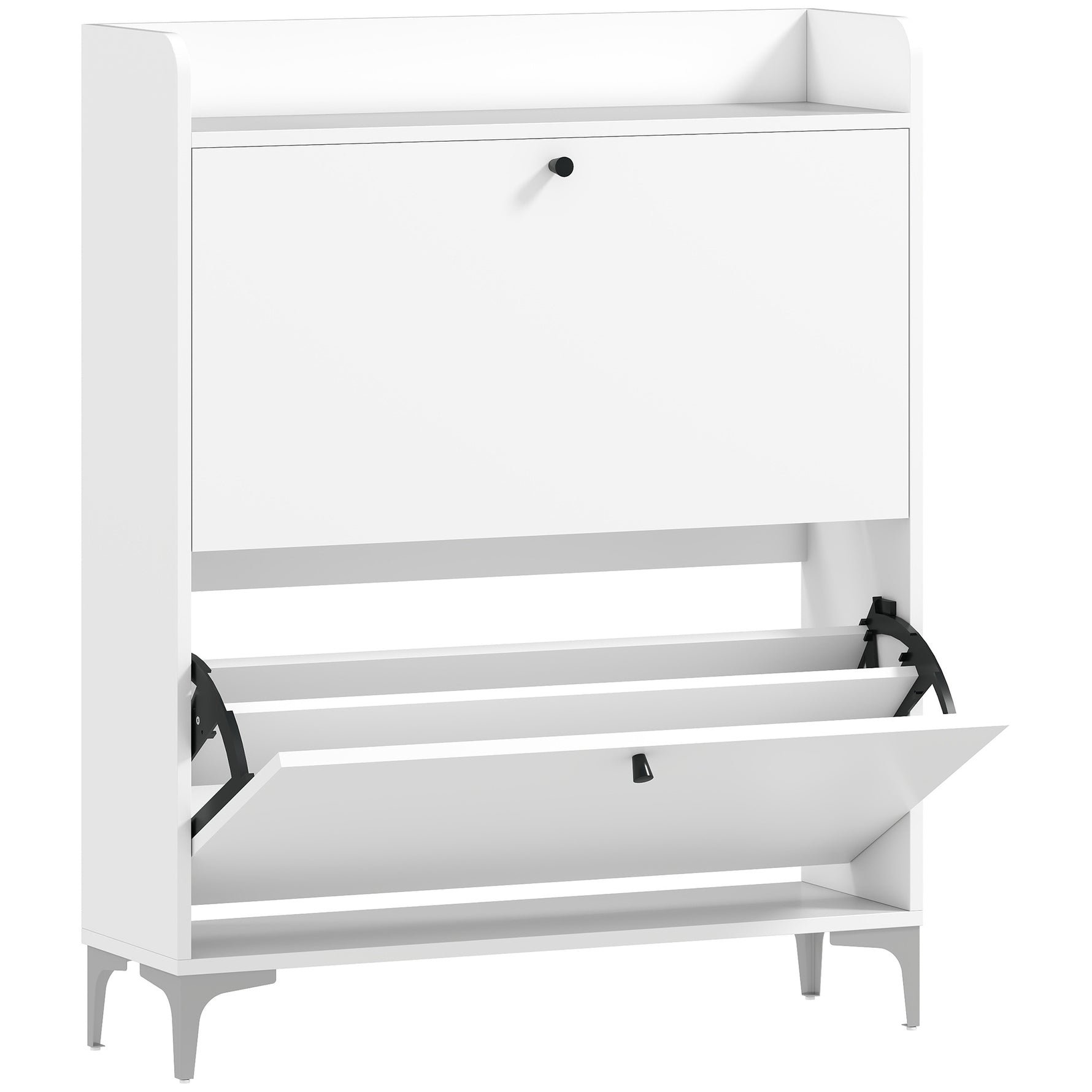 Meuble à chaussures 16 paires, armoire à chaussures avec 2 tiroirs rabattables, étagères réglables, 80x24x101cm, blanc