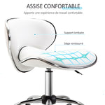 Tabouret à roulettes tabouret de travail avec hauteur réglable 44-56 cm et dossier, pivotant 360°, blanc