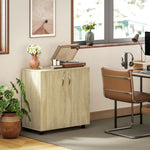 Armoire de bureau à 2 niveaux, meuble de rangement bureau avec 2 portes, serrures et clés, 80x40x80cm, chêne