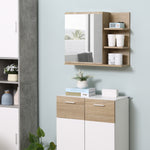Armoire Miroir de Salle de Bain avec étagère - 3 étagères latérales - kit Installation Murale fourni - Panneaux Particules Aspect chêne Clair