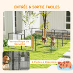 Parc enclos modulable acier époxy porte verrouillable pour chiens petits animaux intérieur et extérieur 80 x 80 cm gris