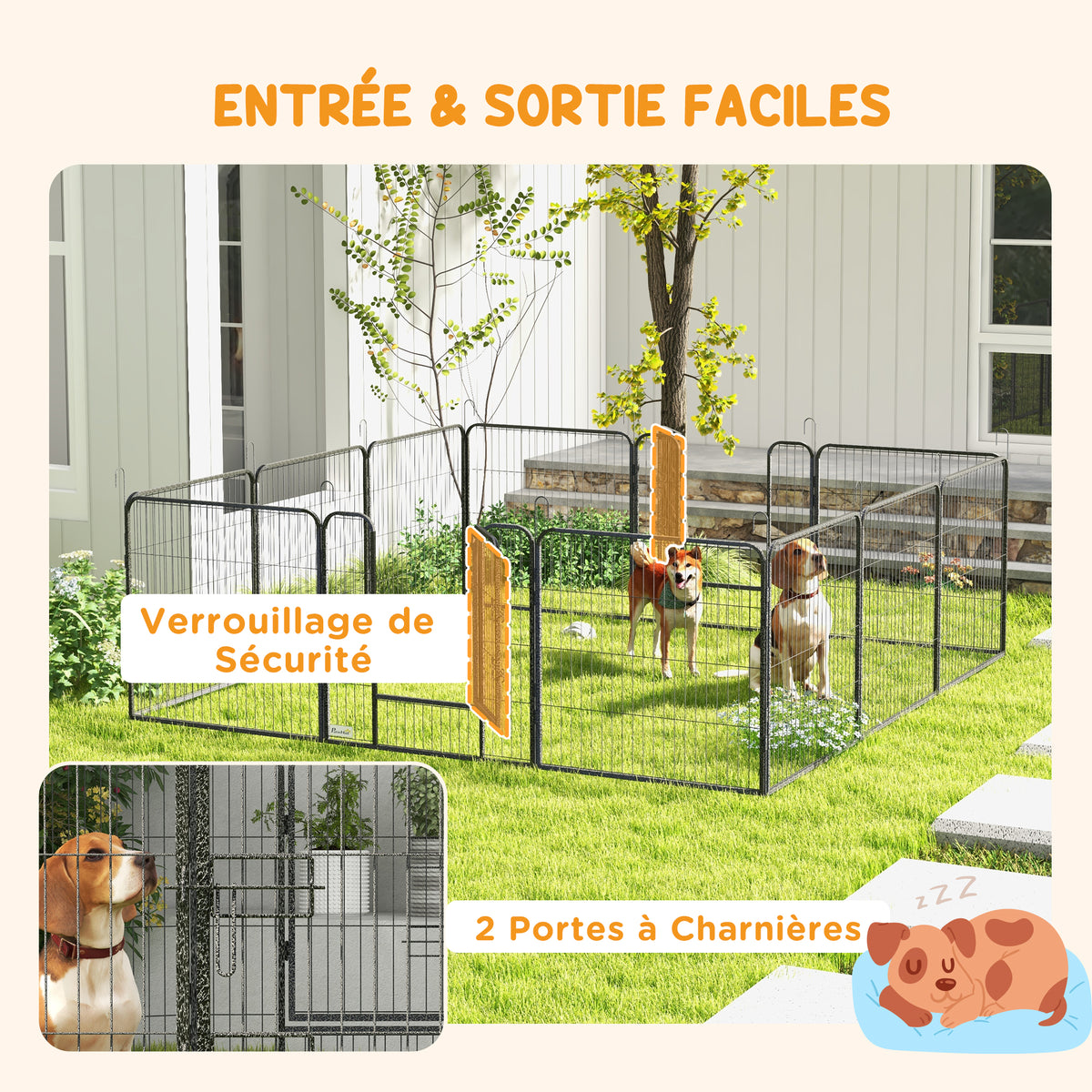 Parc enclos modulable acier époxy porte verrouillable pour chiens petits animaux intérieur et extérieur 80 x 80 cm gris