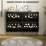 Meuble à chaussures 20 paires avec 4 tiroirs rabattables, portes cannelées et étagères réglables, 105x24x91,5cm, noir