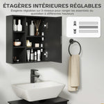 Meuble salle de bain avec miroir, placard à portes et 6 compartiments ouverts, 60 x 14,5 x 49,4 cm, noir