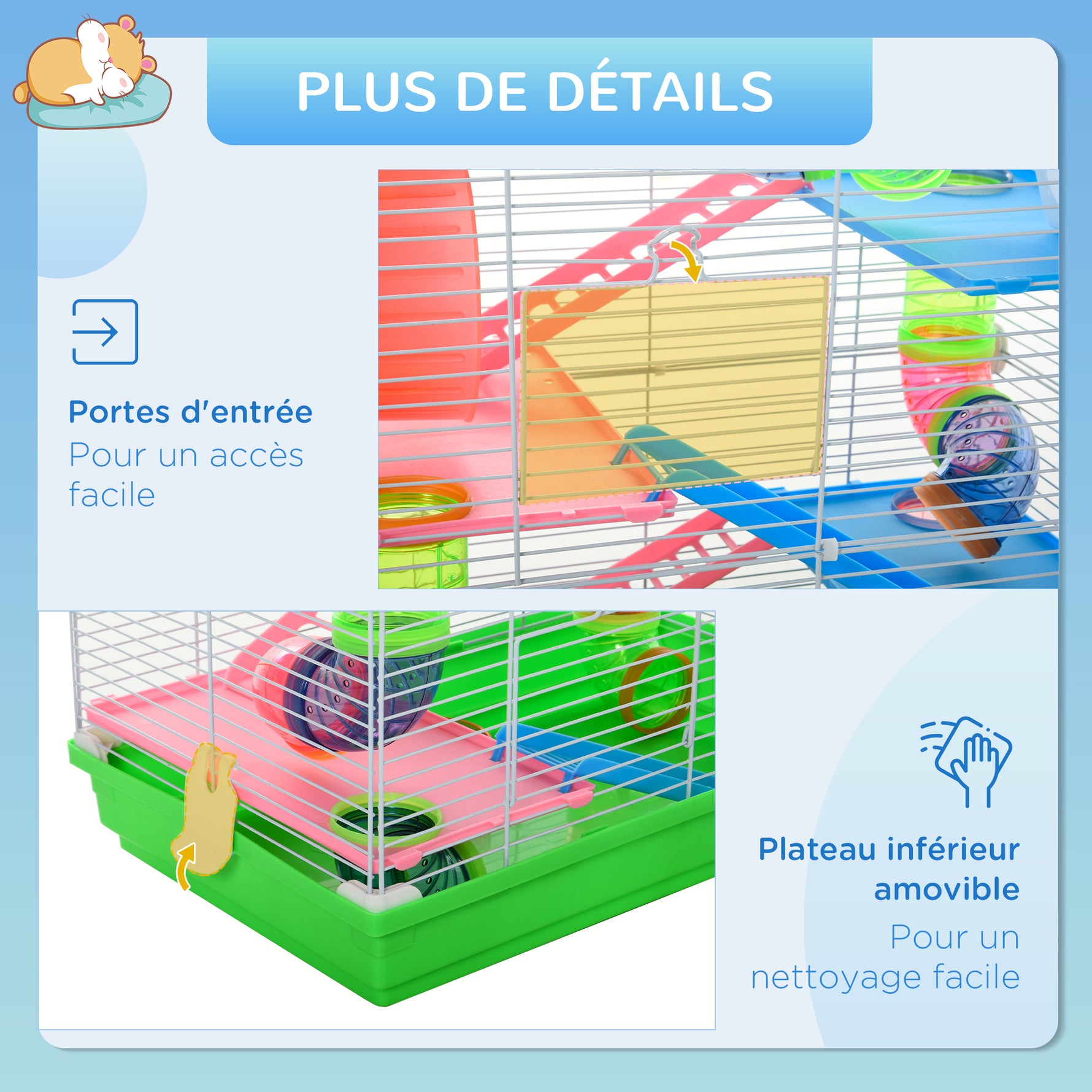 Cage pour hamster et gerbille à 5 étages, habitat sécurisé en grillage métallique avec tunnels, roue, maison et échelles, 46 x 30 x 58 cm, vert
