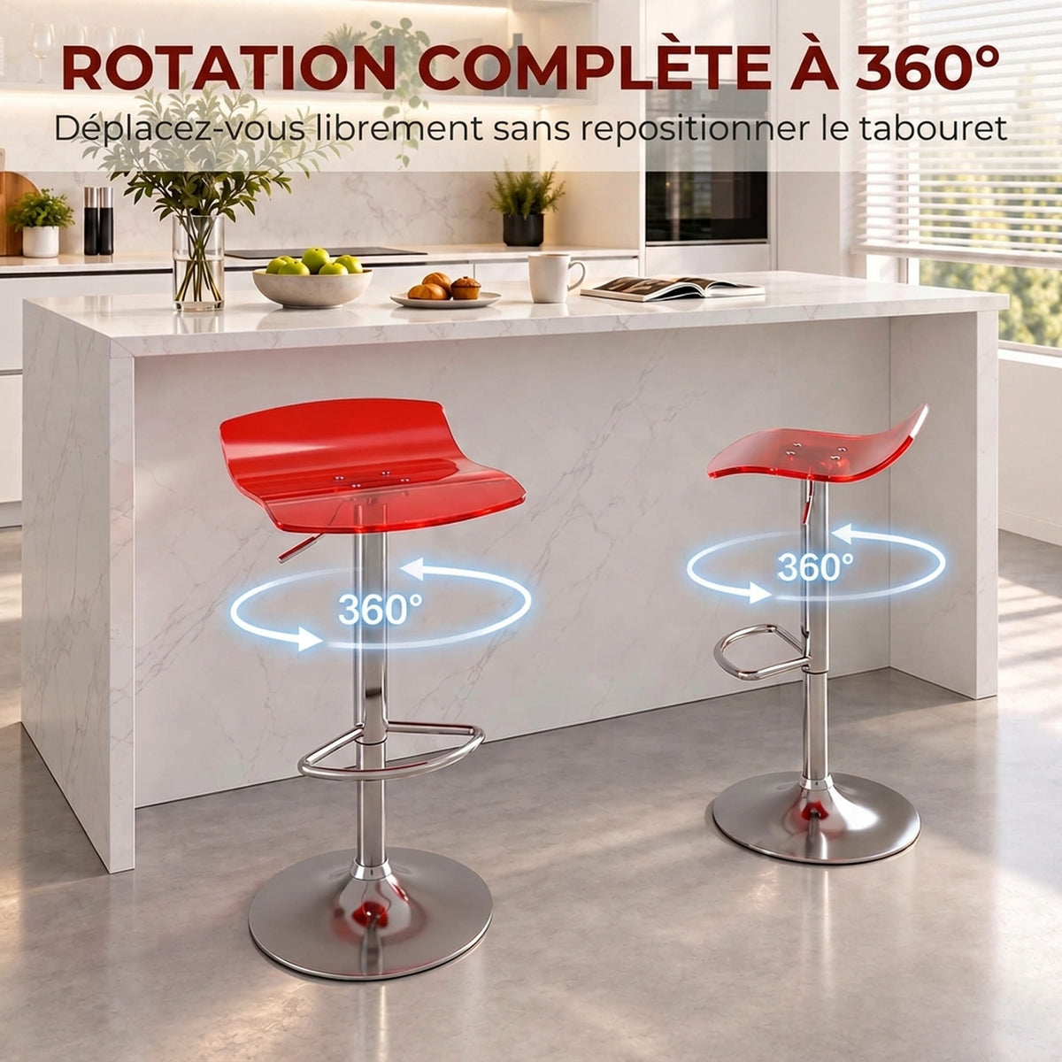 Set di 2 sgabelli da bar dal design contemporaneo, girevoli a 360°, con altezza regolabile e poggiapiedi, 39x39x67-87 cm, rossi