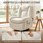 Fauteuil inclinable en chenille, fauteuil de relaxation pivotant à 360°, assise large, poches latérales, crème