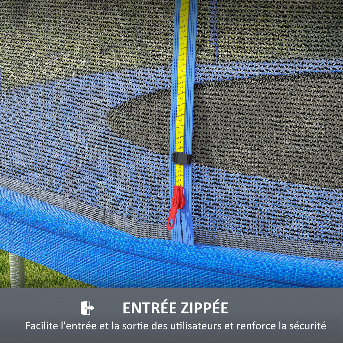 Filet de remplacement pour trampolines Ø 366 cm 8 poteaux droits filet de sécurité pour trampolines, entrée zippée