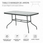 Table de Jardin rectangulaire dim. 140L X 80l x 70H cm métal époxy Gris Plateau Verre trempé