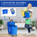 Chariot de nettoyage lavage seau de ménage 20 L avec essoreur et séparateur eau sale propre bleu 60L x 27l x 70,5H cm