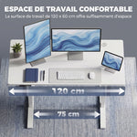Bureau Assis Debout Électrique 120 x 60 cm, Mémoire 3 Hauteurs, Sécurité Enfant et Anti-Collision, pour Travail, Blanc