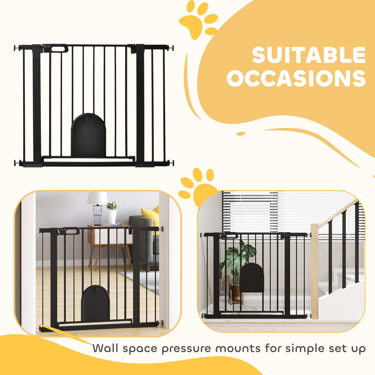 Cancelletto di sicurezza per animali con porta a chiusura automatica e sistema di doppia chiusura, acciaio nero
