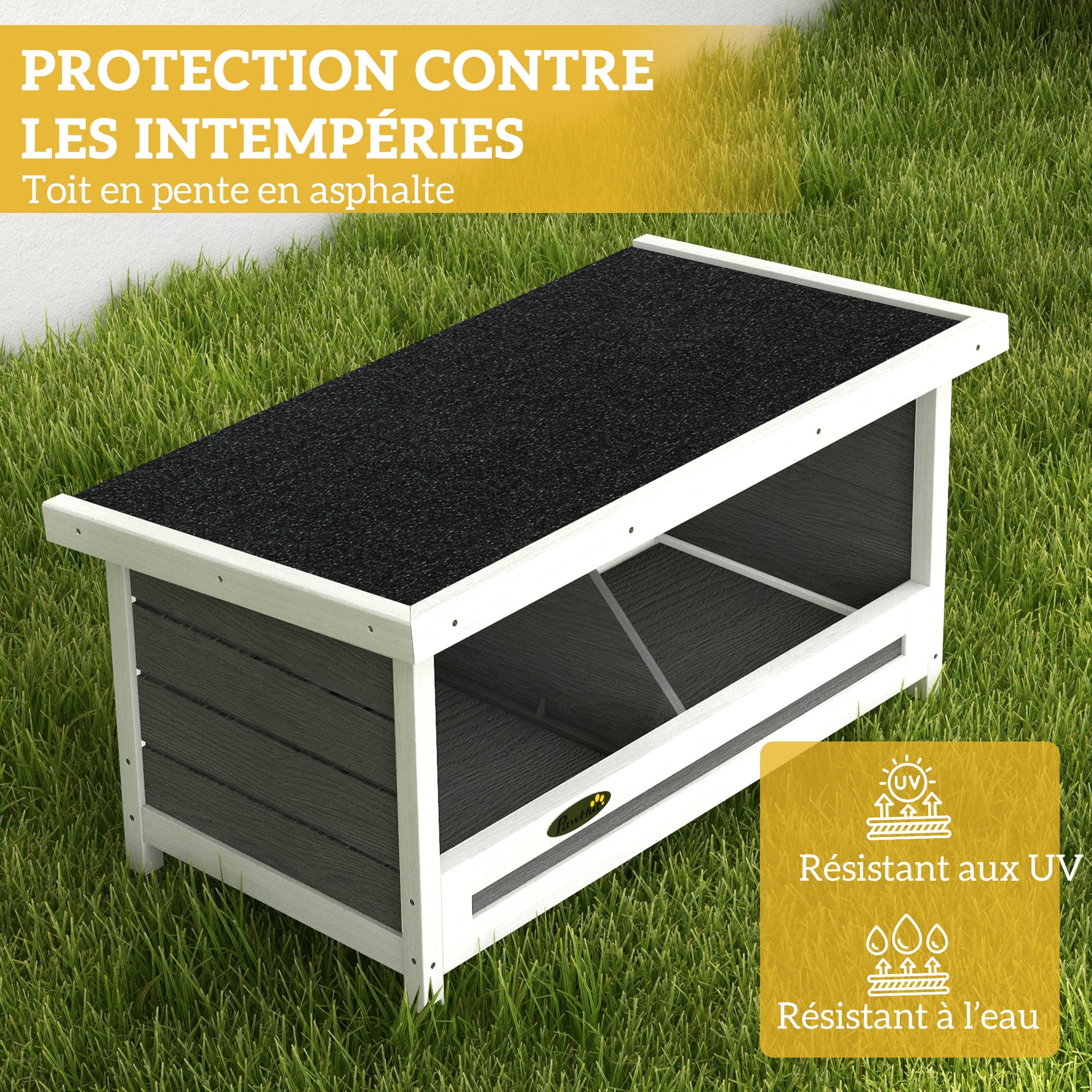 Pondoir nichoir pour poules 3 emplacements avec toit asphalte structure en bois 66 x 37 x 34 cm gris noir