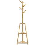 Portemanteau sur pied en bois bambou portant à vêtements 8 patères 3 étagères 46 x 46 x 175 cm naturel