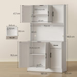 Buffet Haut Cuisine Moderne, 6 Portes, 1 tiroir, 1 Compartiment Ouvert, Étagères Réglables, 100 x 39,5 x 180,5 cm, Blanc
