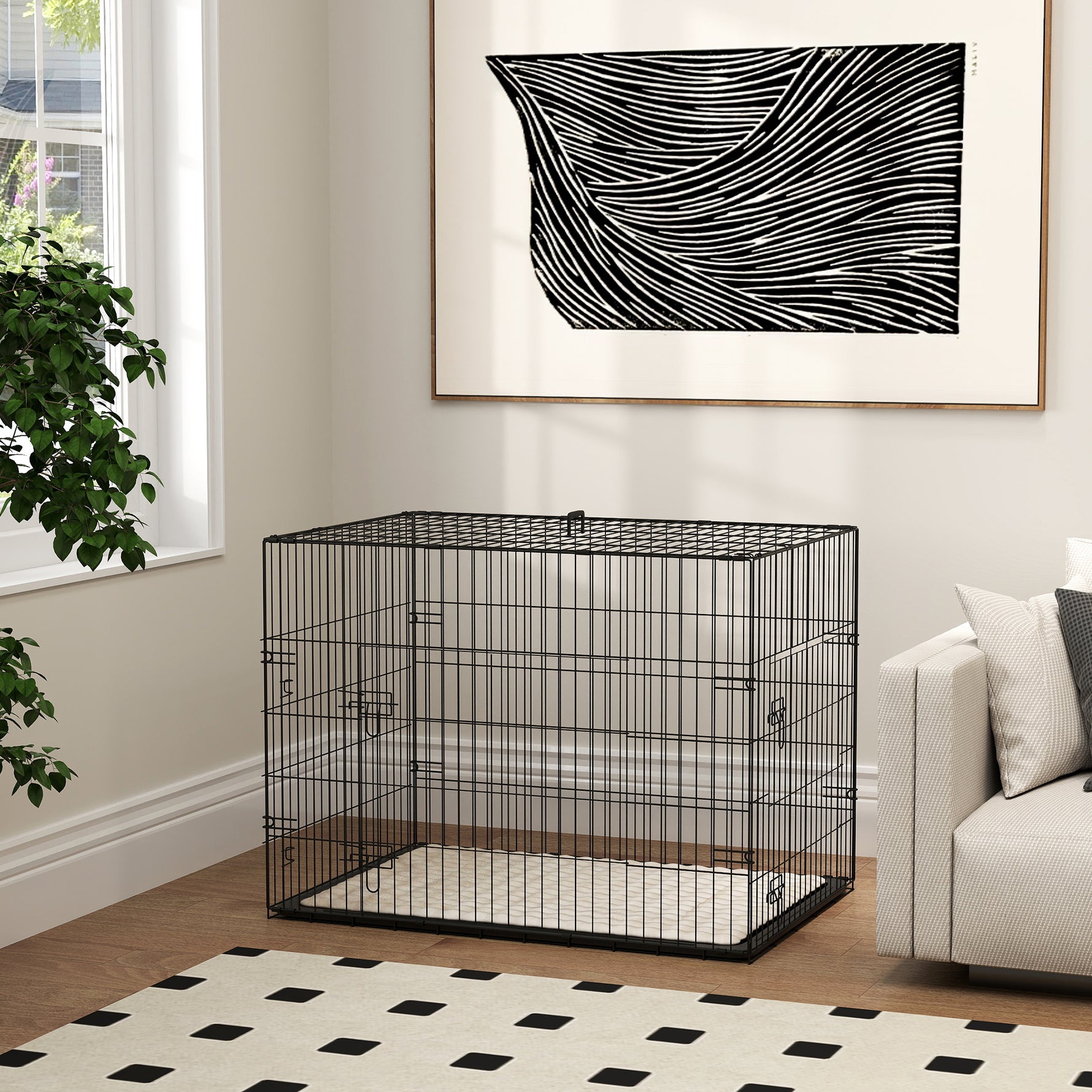 Cage caisse de transport pliante pour chien poignée, plateau amovible, coussin fourni 90 x 57,5 x 62 cm noir