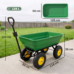 Garten-Handwagen Kippmulde 75° 125L Max. Traglast 200 Kg 4 Luftreifen Stahl PP Gelb Grün