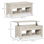 Table basse plateau relevable, table de salon avec étagères et compartiment caché,105 x 50 x 49-62,5 cm pour salon, chambre, aspect chêne clair
