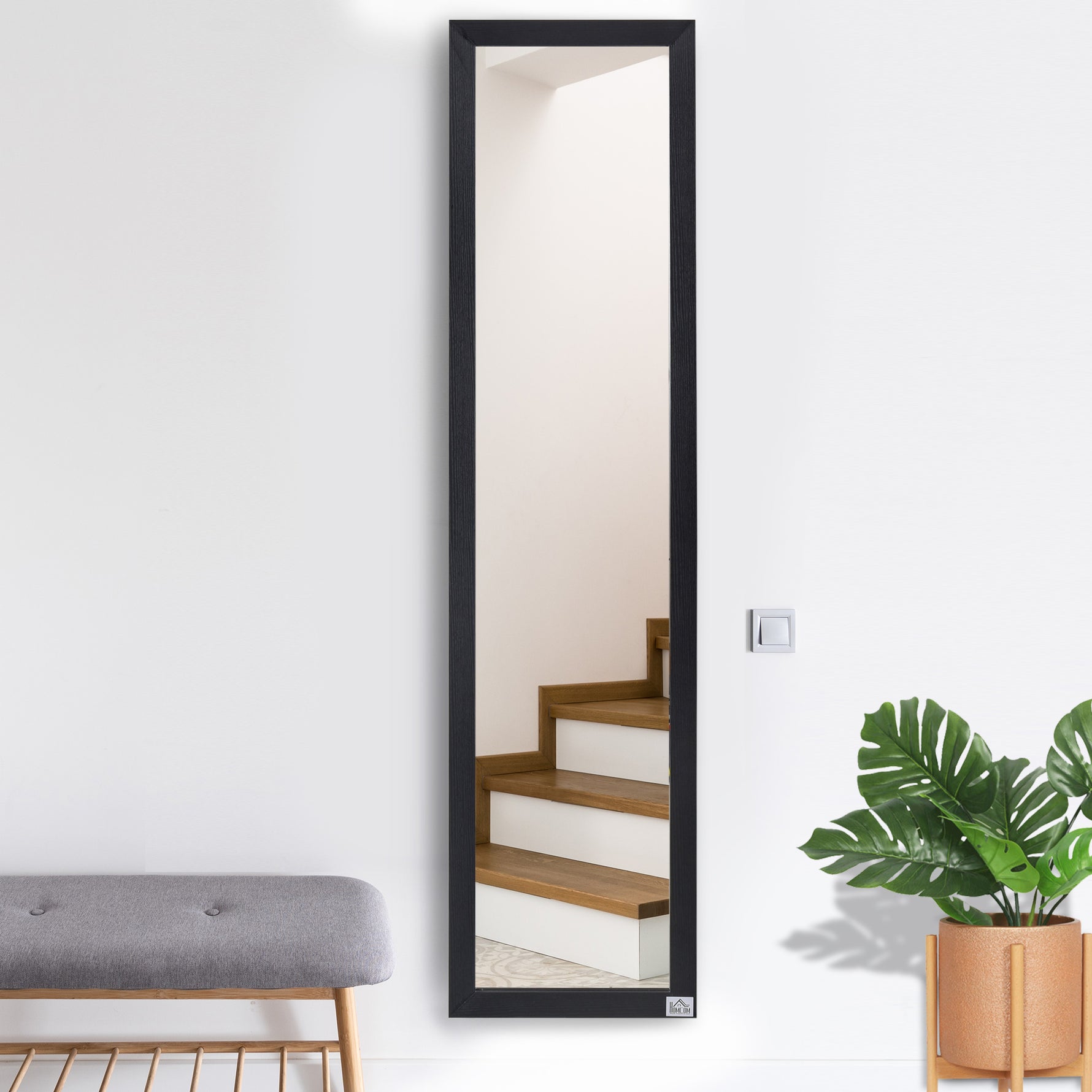 Miroir sur Pied et Mural Rectangulaire, Miroir de Sol Pleine Longueur pour Dressing, Chambre, Salon, 37 x 37 x 154 cm, Noir