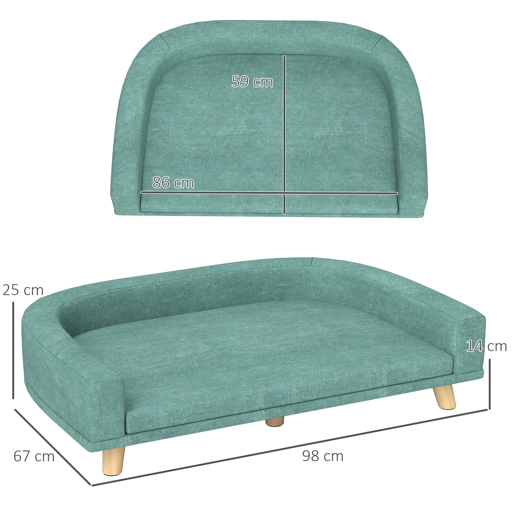 Canapé pour chien grand lit surélevé pour chien coussin lavable cadre en bois tissu polyester 98 x 67 x 25 cm vert clair